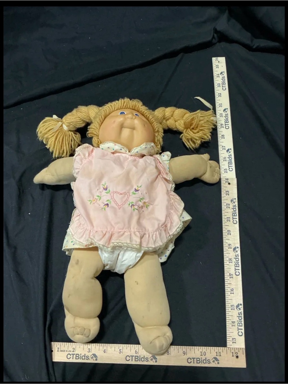 Vintage Coleco Cabbage Patch Kids Doll Blonde Pigtails Blue Eyes 1982 Tag